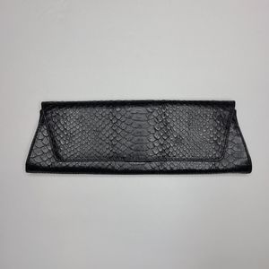 Black Leather Clutch, Embossed Alligator Scale Pattern